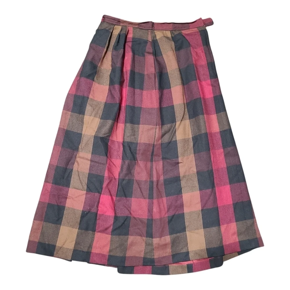 Vtg Wool Midi/Maxi Check Plaid Skirt Vintage Made in USA Austin Hill‎ Tiny Hole